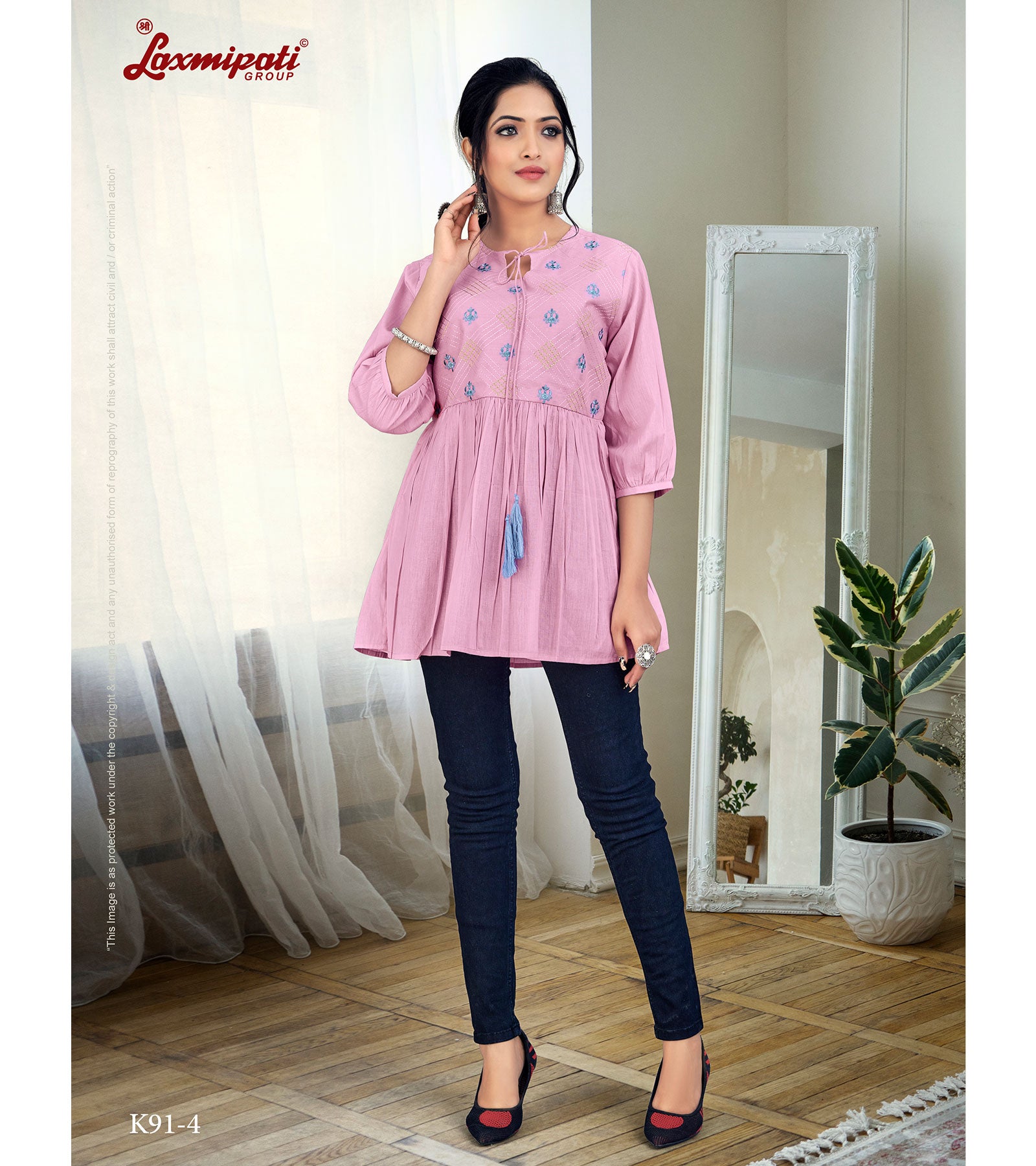 Kaveri Pure Mul Cotton Nayra Cut Kurti With Work Kurti With Bottom Dupatta  Pink Color DN 1003