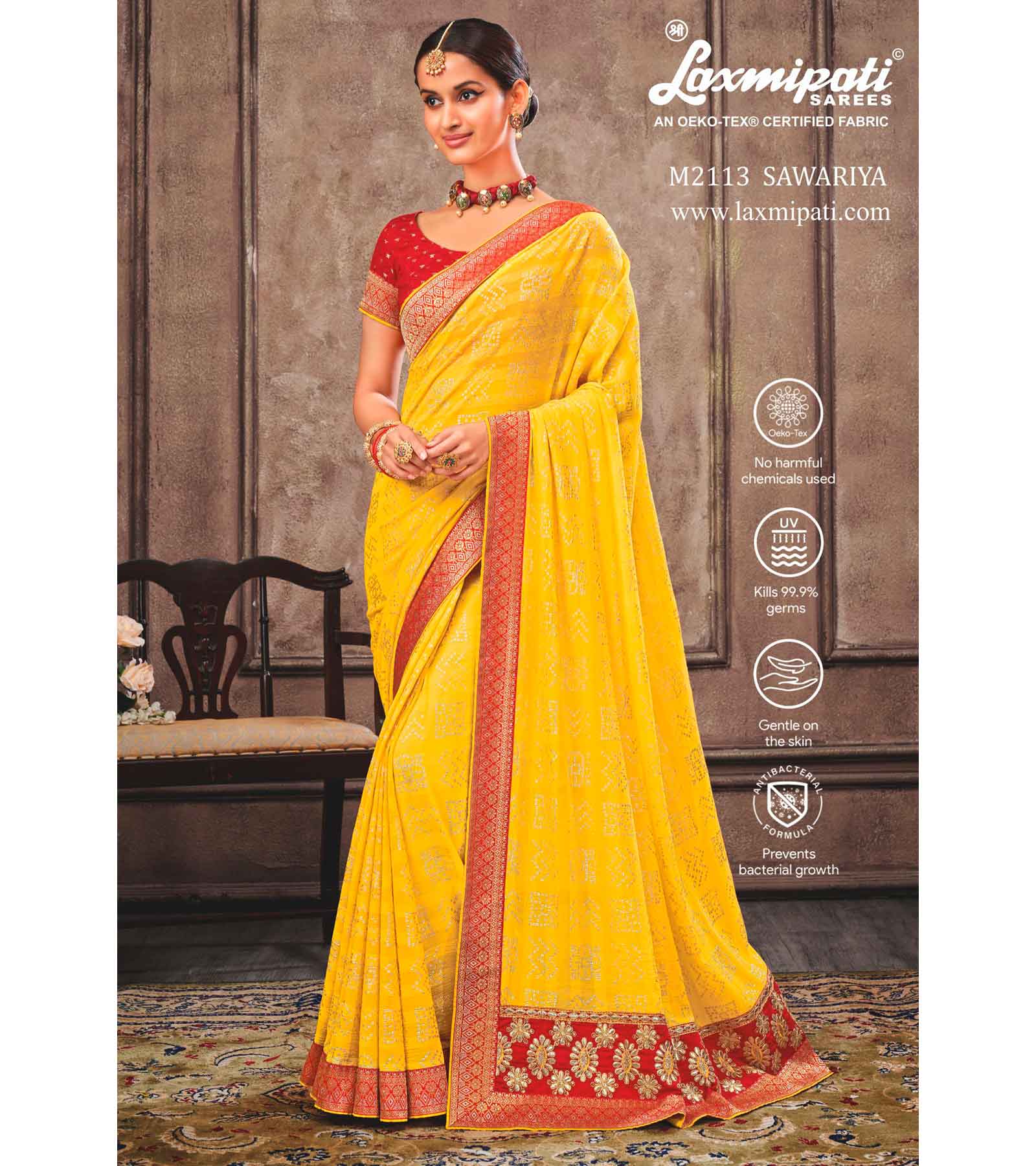 Bandhej Chiffon Saree in Maroon and Yellow : SSF15139