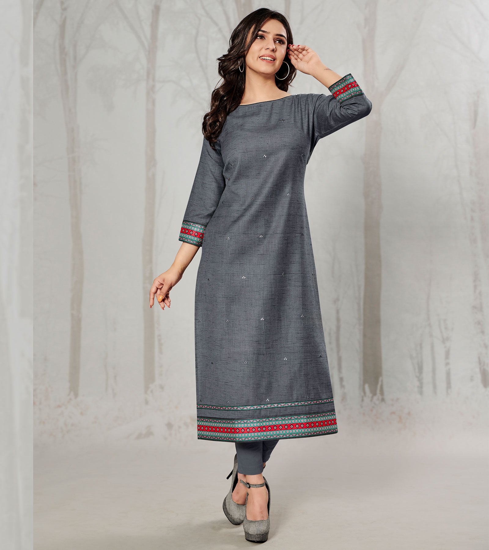 Grey Color Party Wear Straight Kurti :: MY SHOPPY LADIES WEAR