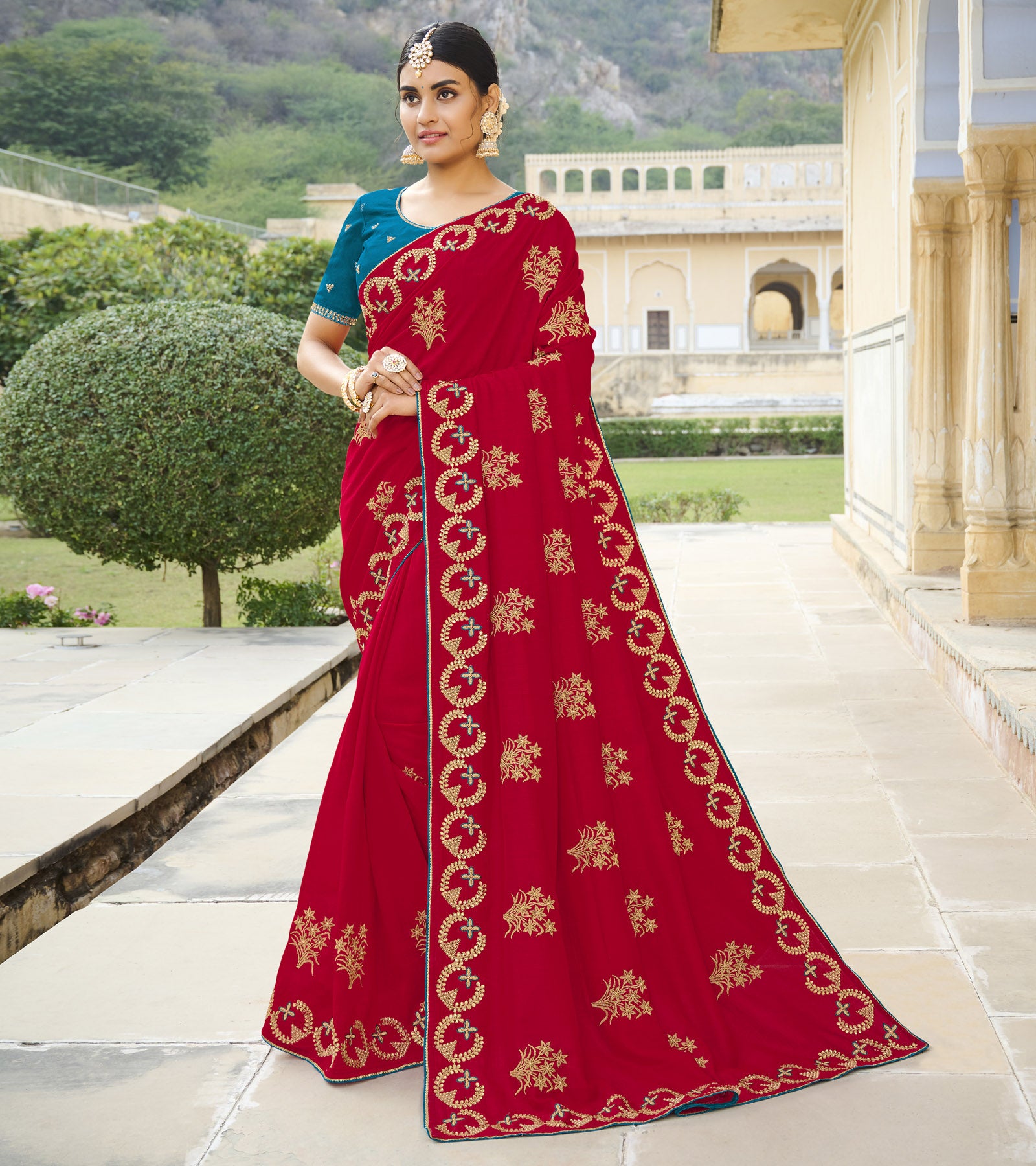 Cherry Red Festive Woven Paithani Silk Saree – Zari Banaras