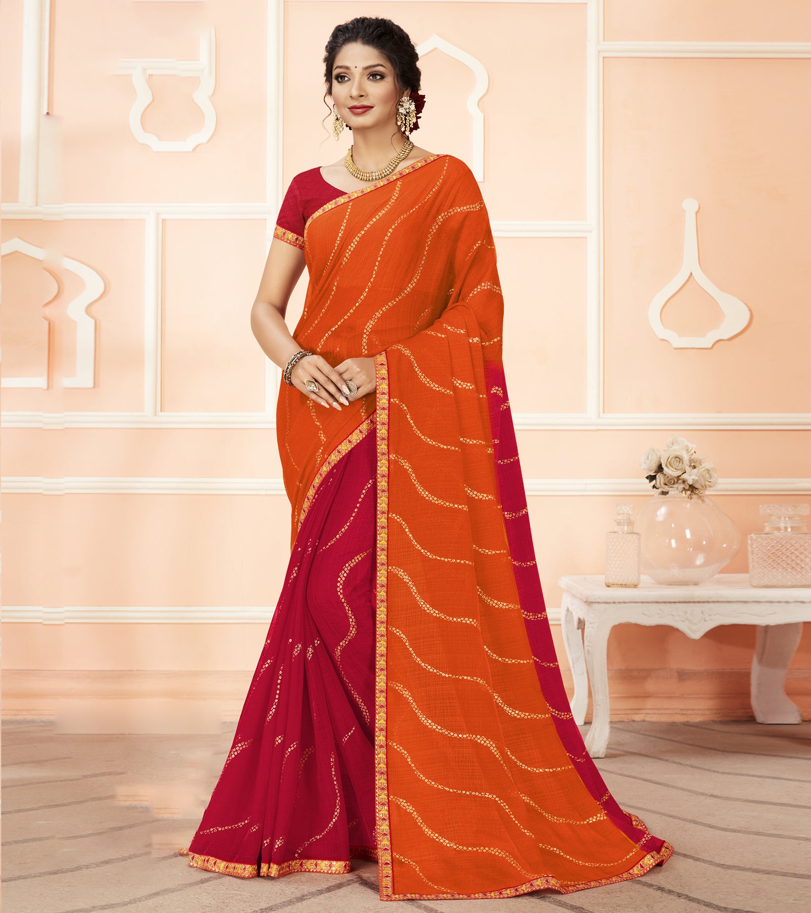 Laxmipati Moogra 6935 Multicolor Chiffon Saree – Sanskar Sarees