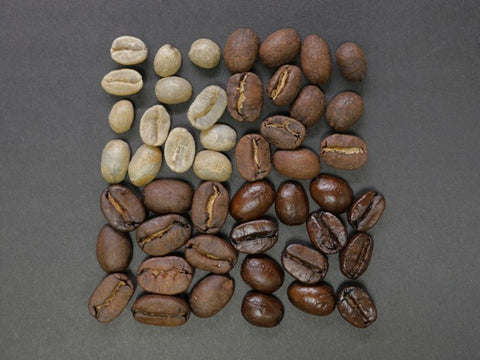 Various shades of coffee beans roast