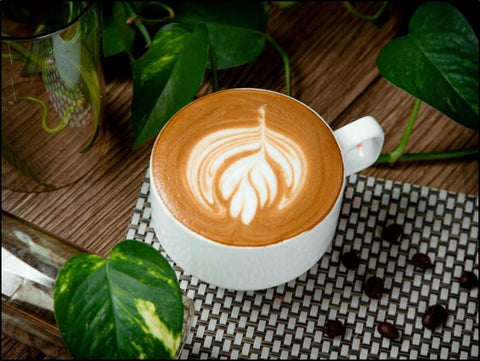 Coffee cup with plant-based milk swirl