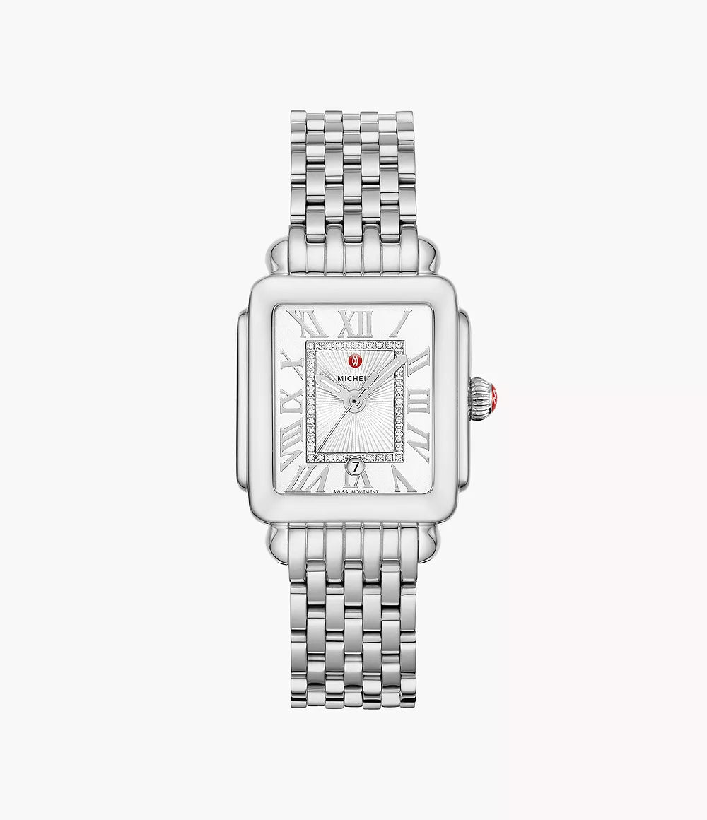 Michele Deco Madison Mid Watch, Silver-Tone with White-Silver Dial