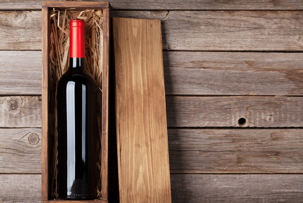 wine bottle in wooden box