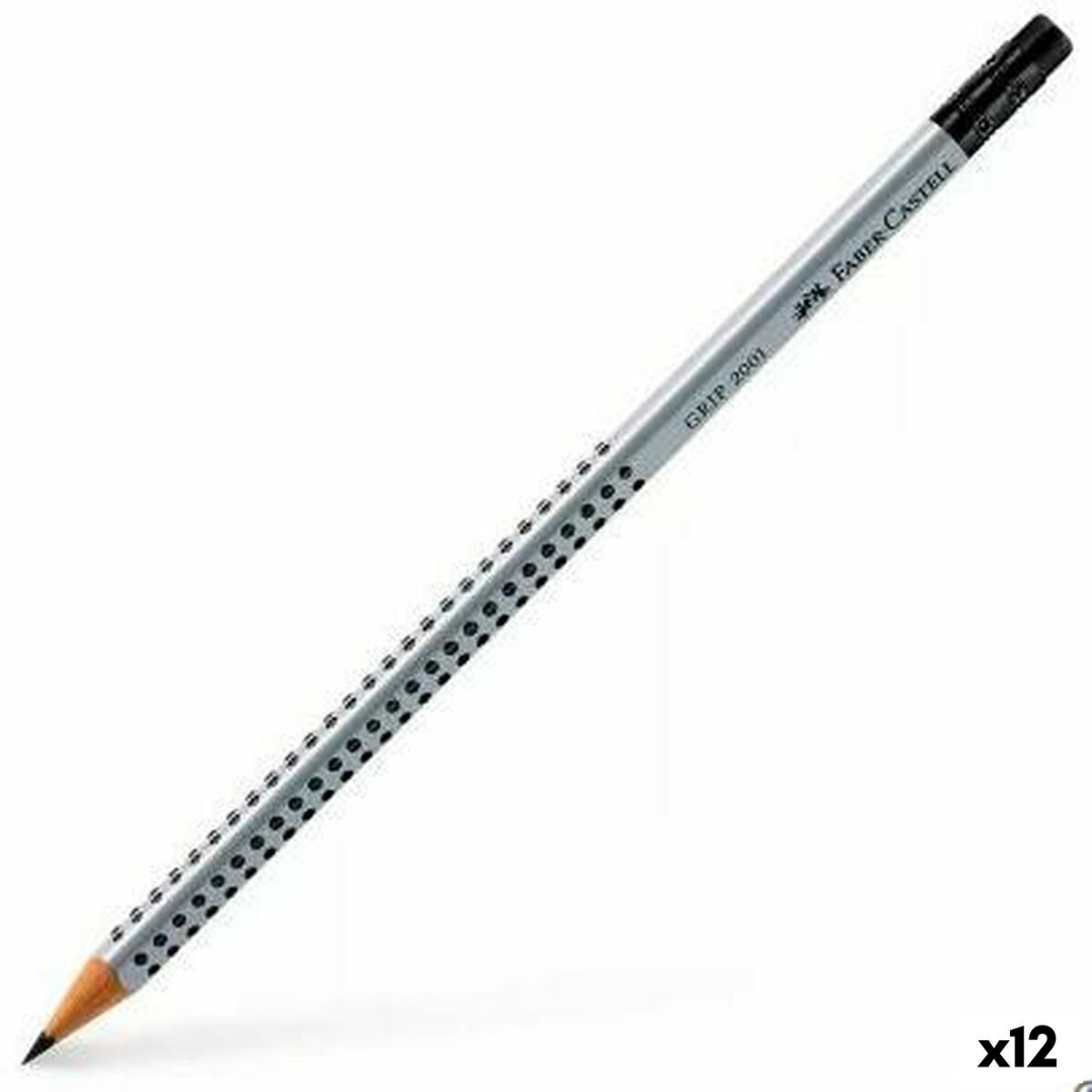 Blyertspenna med suddgummi Faber-Castell Grip 2001 Ekologisk Grå B (12 antal)