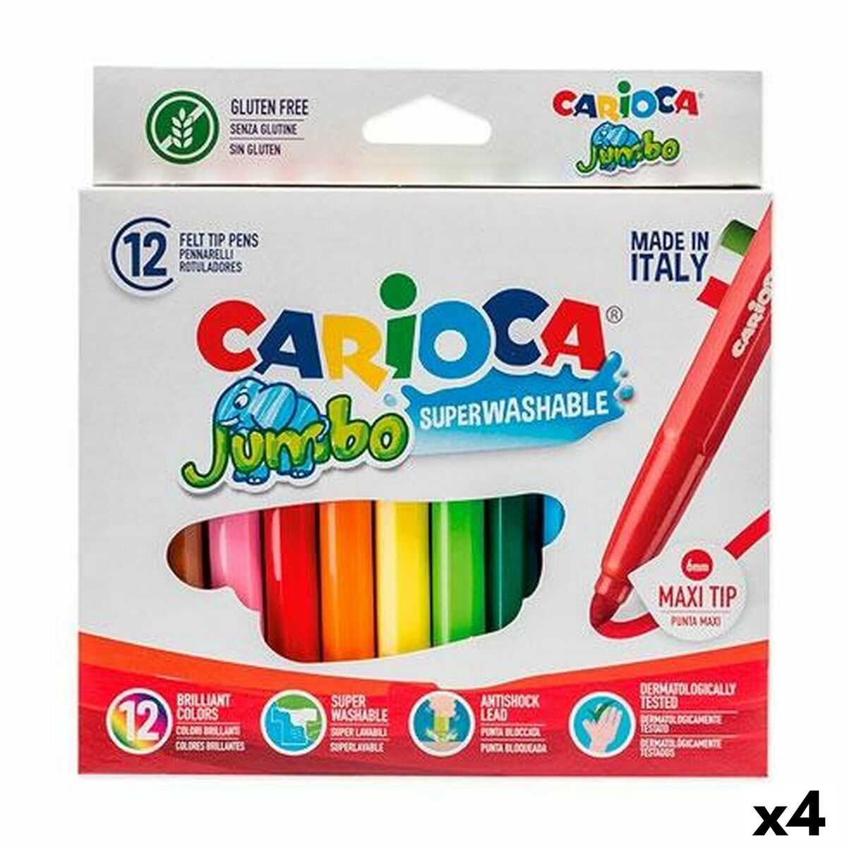 Tuschpennor Carioca Jumbo Multicolour 12 Delar (4 antal)
