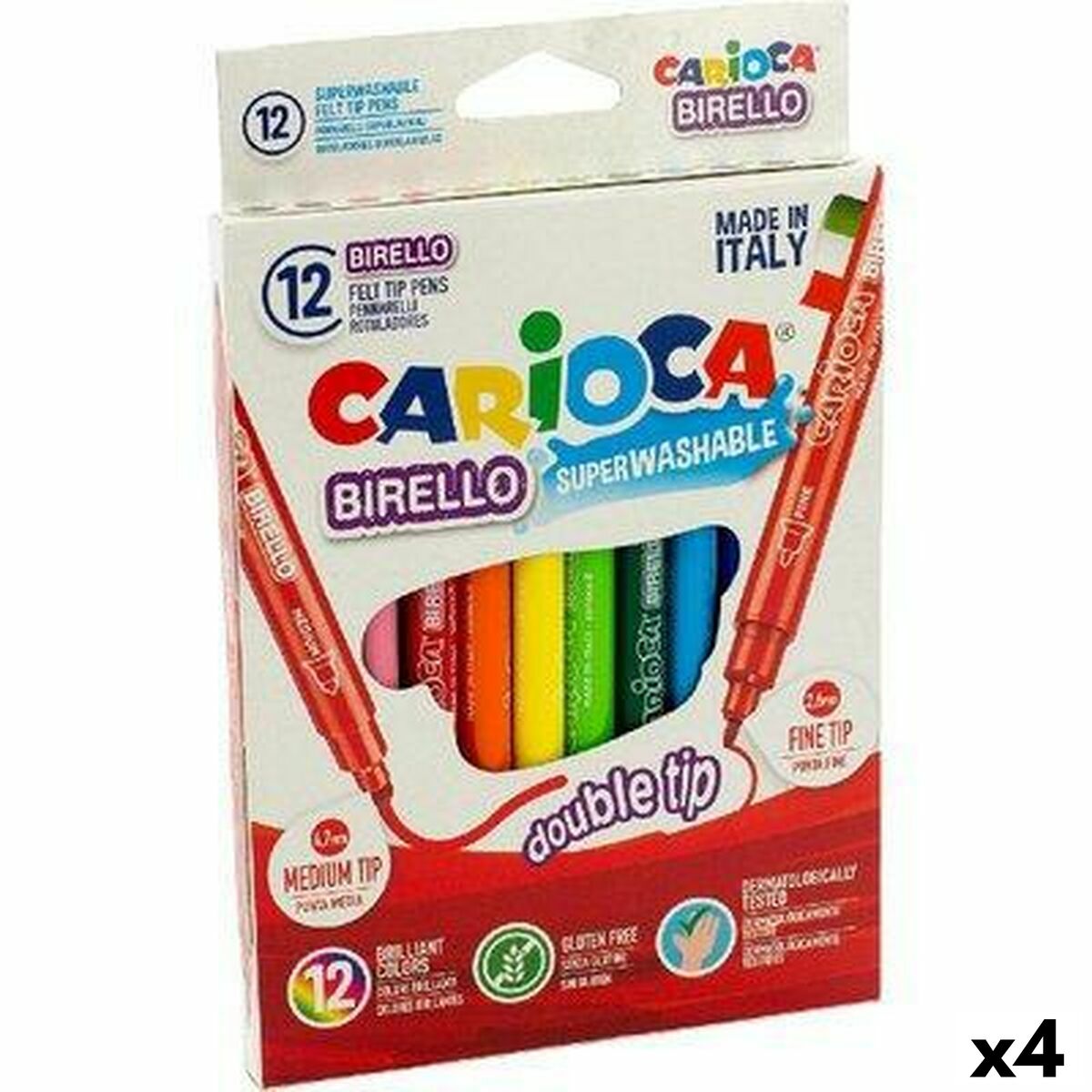 Tuschpennor Carioca Birello Multicolour 12 Delar Dubbel ände (4 antal)