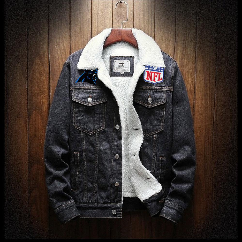 Carolina Panthers Fur Denim Jacket