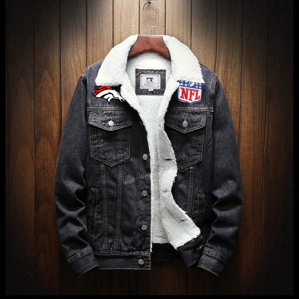 Denver Broncos Fur Denim Jacket