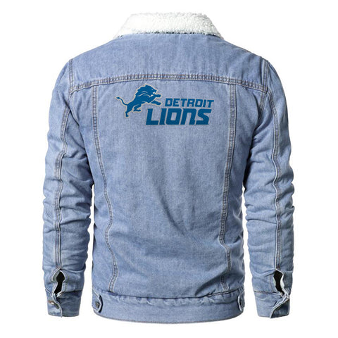 Detroit Lions Hooded Denim Jacket -  Worldwide Shipping