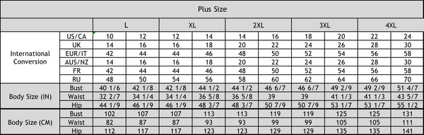 Size Chart Plus Size