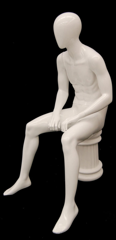 Kyle Seated Egghead Male Mannequin In Matte Or Glossy White Mannequin Madness