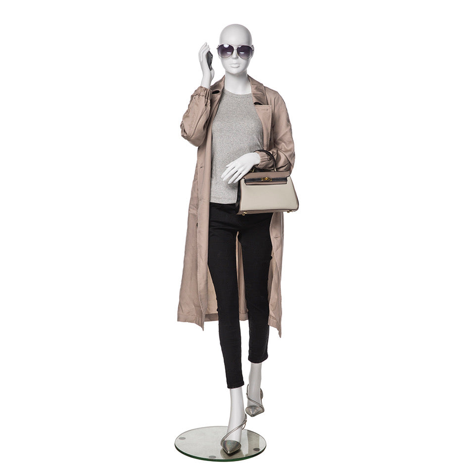 Female Mannequin with Abstract Head in Walking Position: Matte White ...