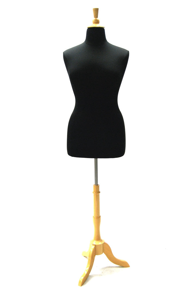 Size 18 20 Black Jersey Plus Size Body Form With Natural Wooden Tripod Mannequin Madness