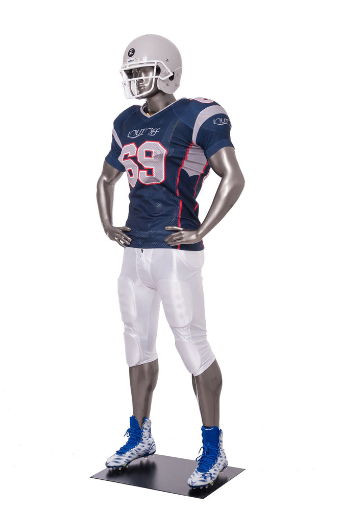 Football Playing Male Mannequin 1: Glossy Grey – Mannequin Madness