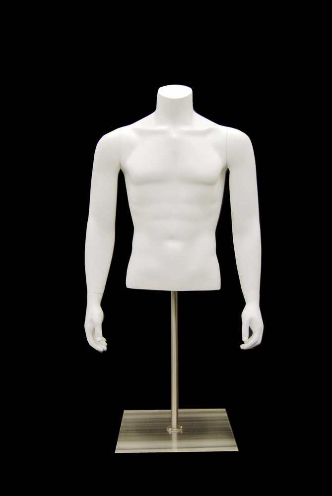 Headless Male 1/2 Torso on Stand Matte White Mannequin Madness