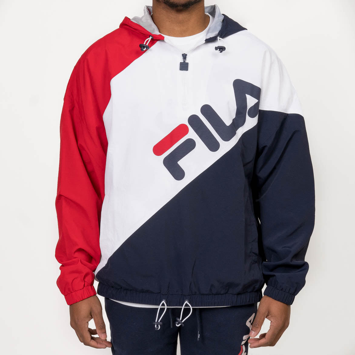 white and navy blue hoodie