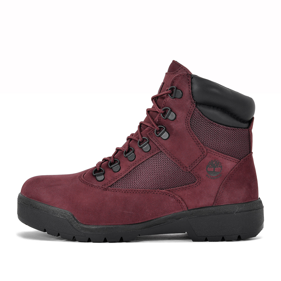 red and blue timberland field boots