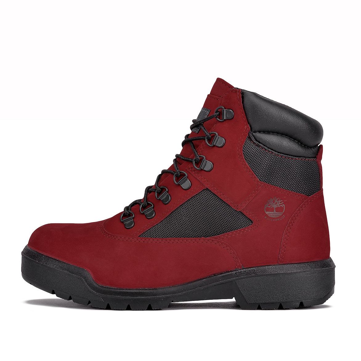 blue and red timberland field boots