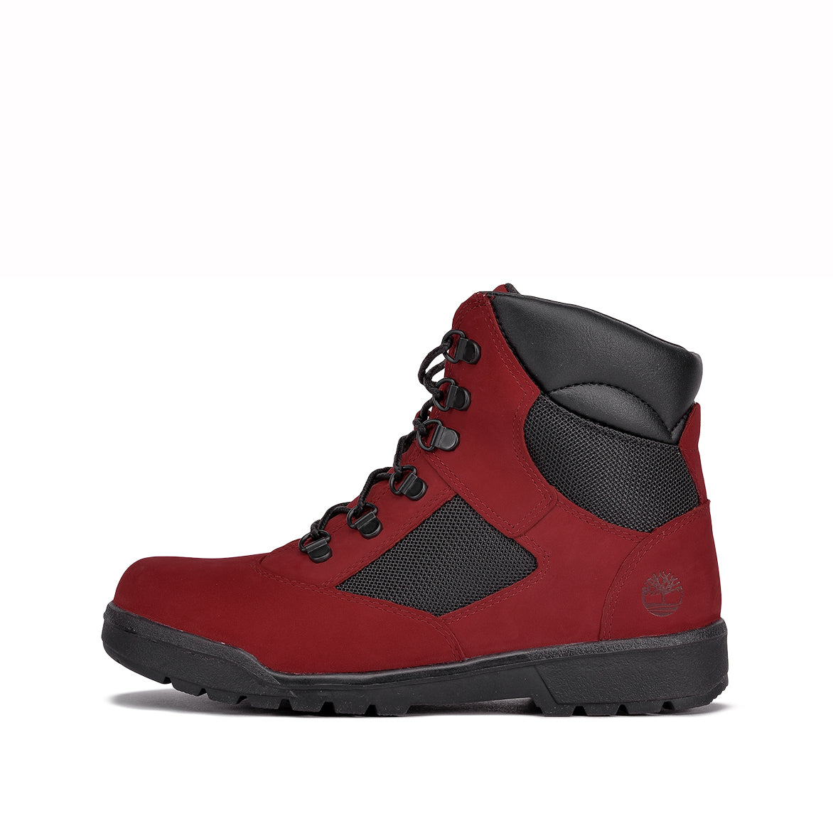 navy blue and red timberland field boots