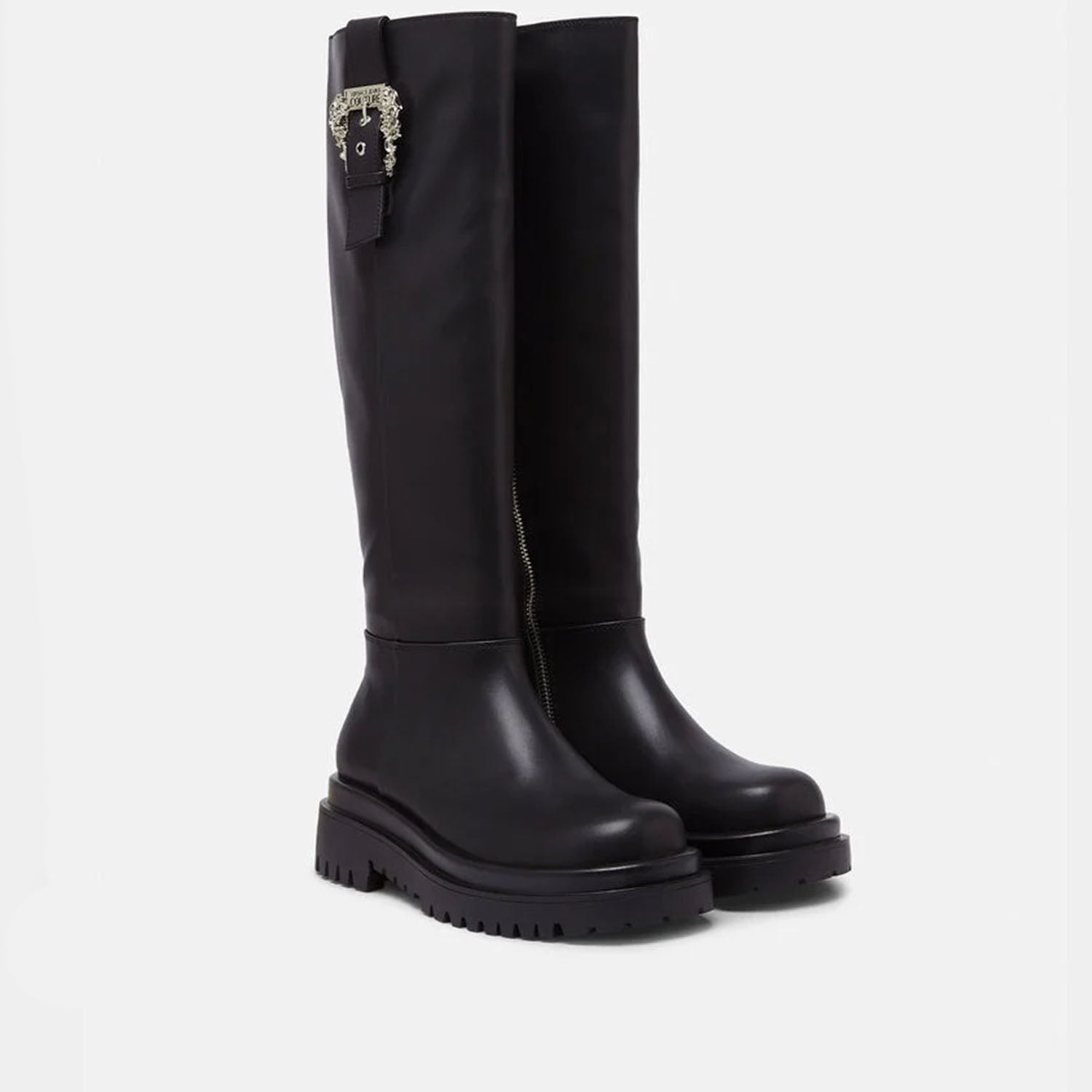 VERSACE JEANS COUTURE DREW BAROQUE BUCKLE KNEE-HIGH BOOTS – lovebycomo