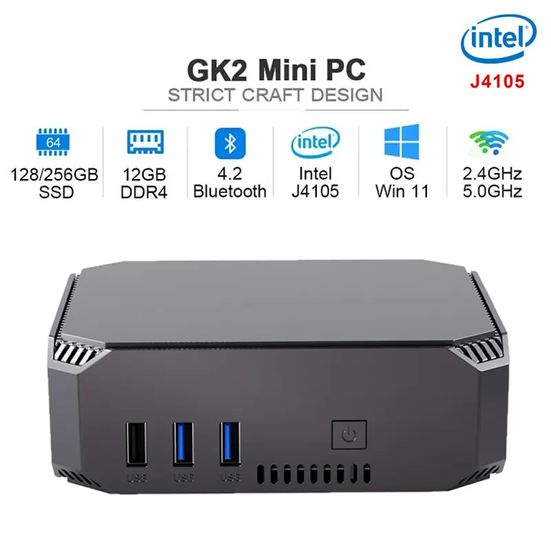 GK2 Mini PC Windows 11 CPU Intel Celeron J4105/J3455 Quad-Core DDR4 12GB