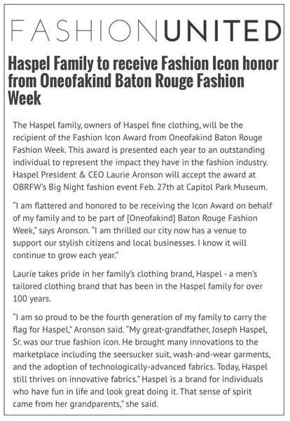fashionweekweb.com highlights Haspel receiving Fashion Icon honor