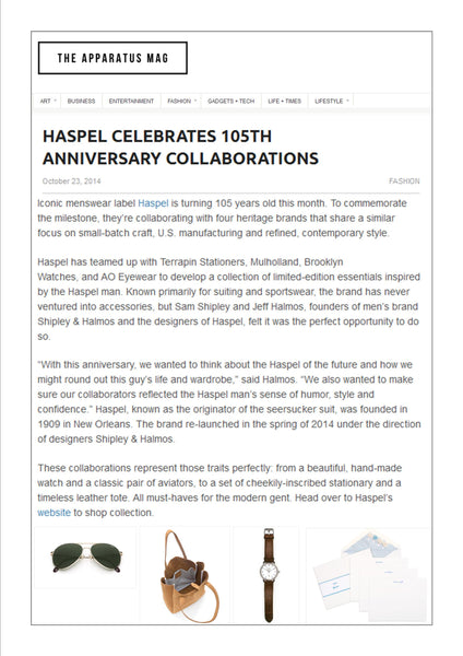 apparatusmag.com features Haspel collaborations to celebrate 105 years