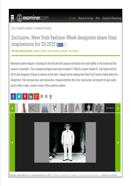 examiner.com features Haspel in NY Fashion Week designers