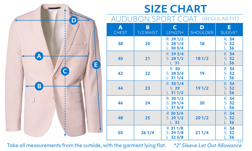 Haspel Sport Coat Size Chart