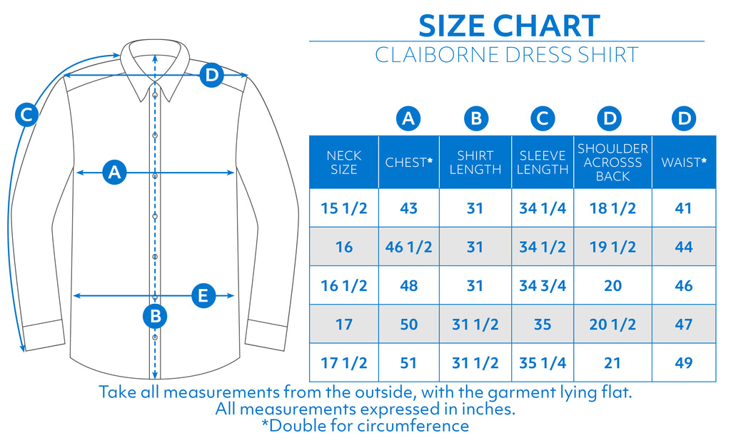 Claiborne Dress Shirt Size Chart - Haspel