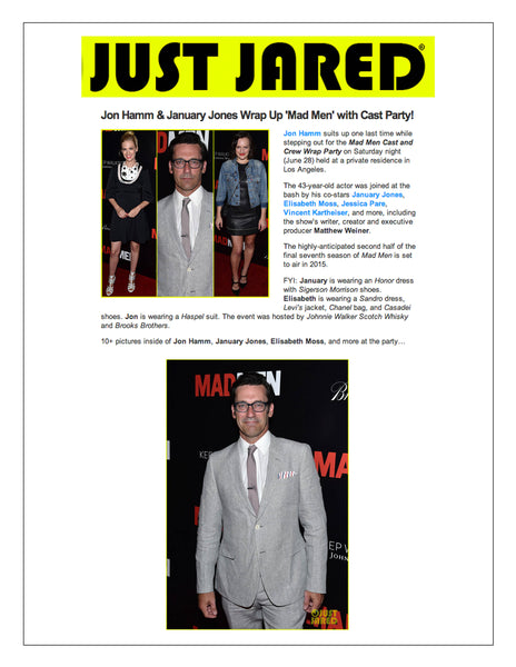 justjared.com features actor Jon Hamm wearing Haspel suit