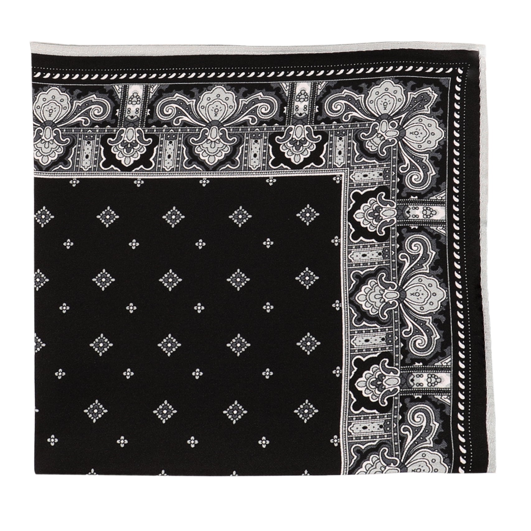 Black with Paisley Design Silk Pocket Square