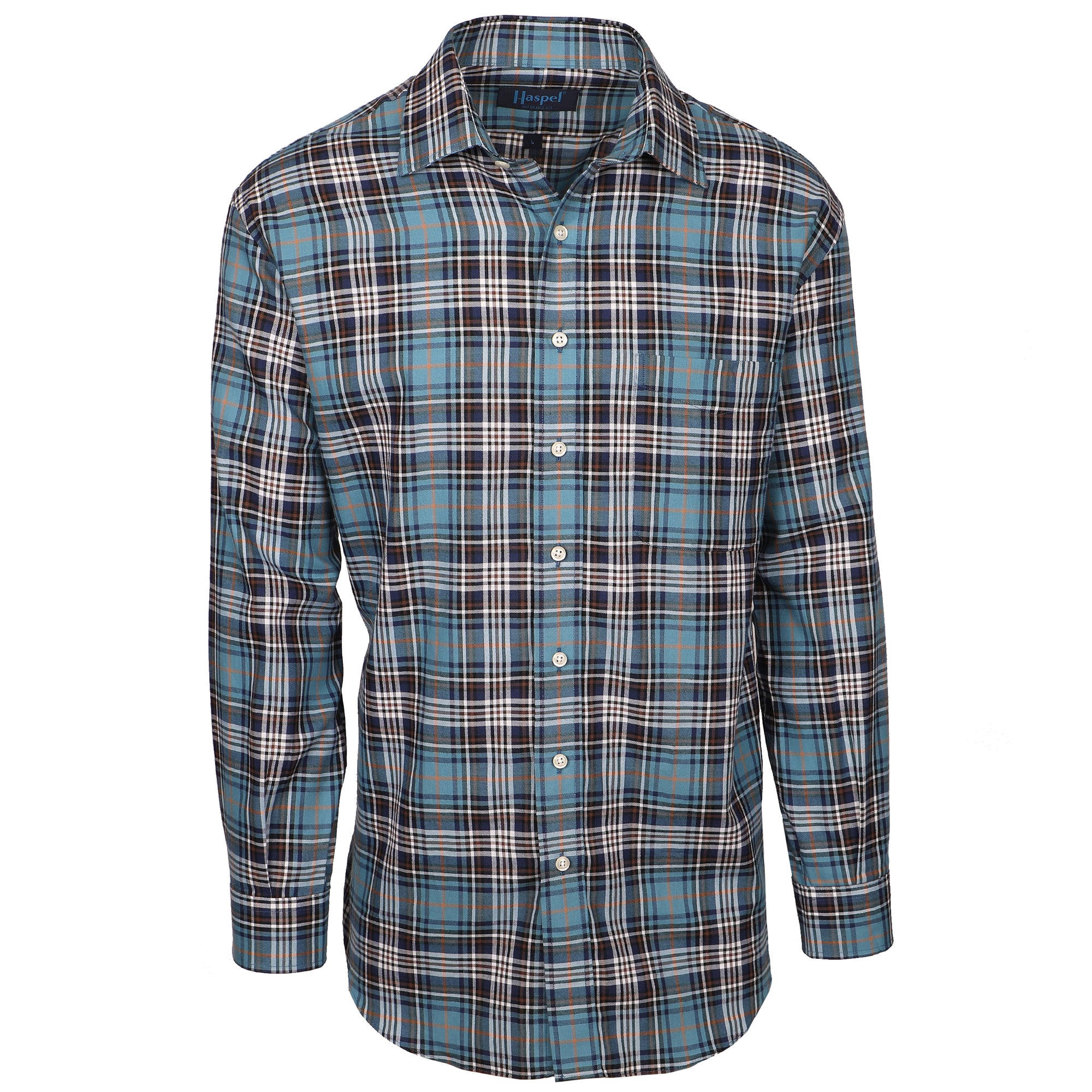 Men's Long Sleeve Shirts | Light Blue & Grey Plaid | Haspel