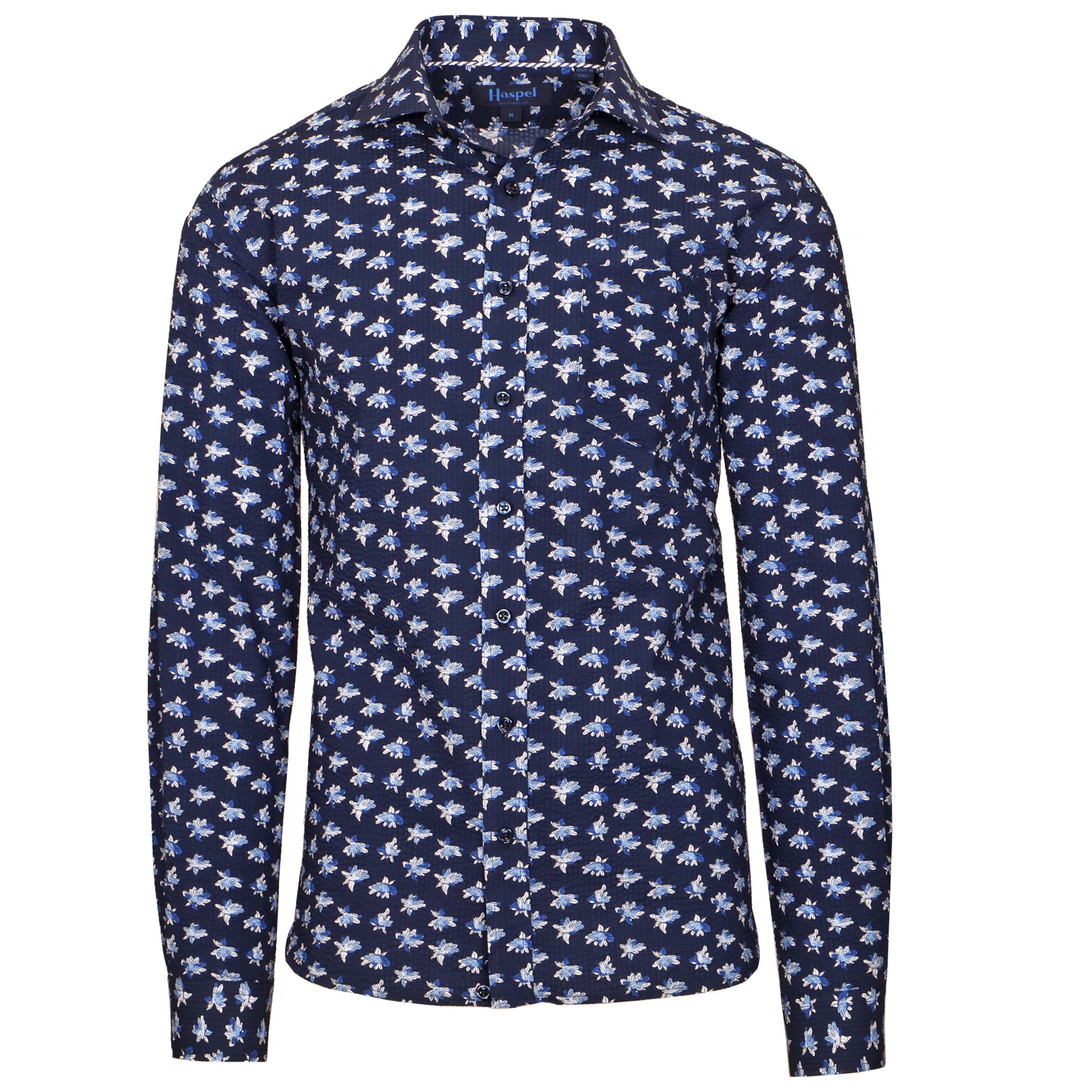 Men's Long Sleeve Shirts | Chartres Royal Blue Seersucker with