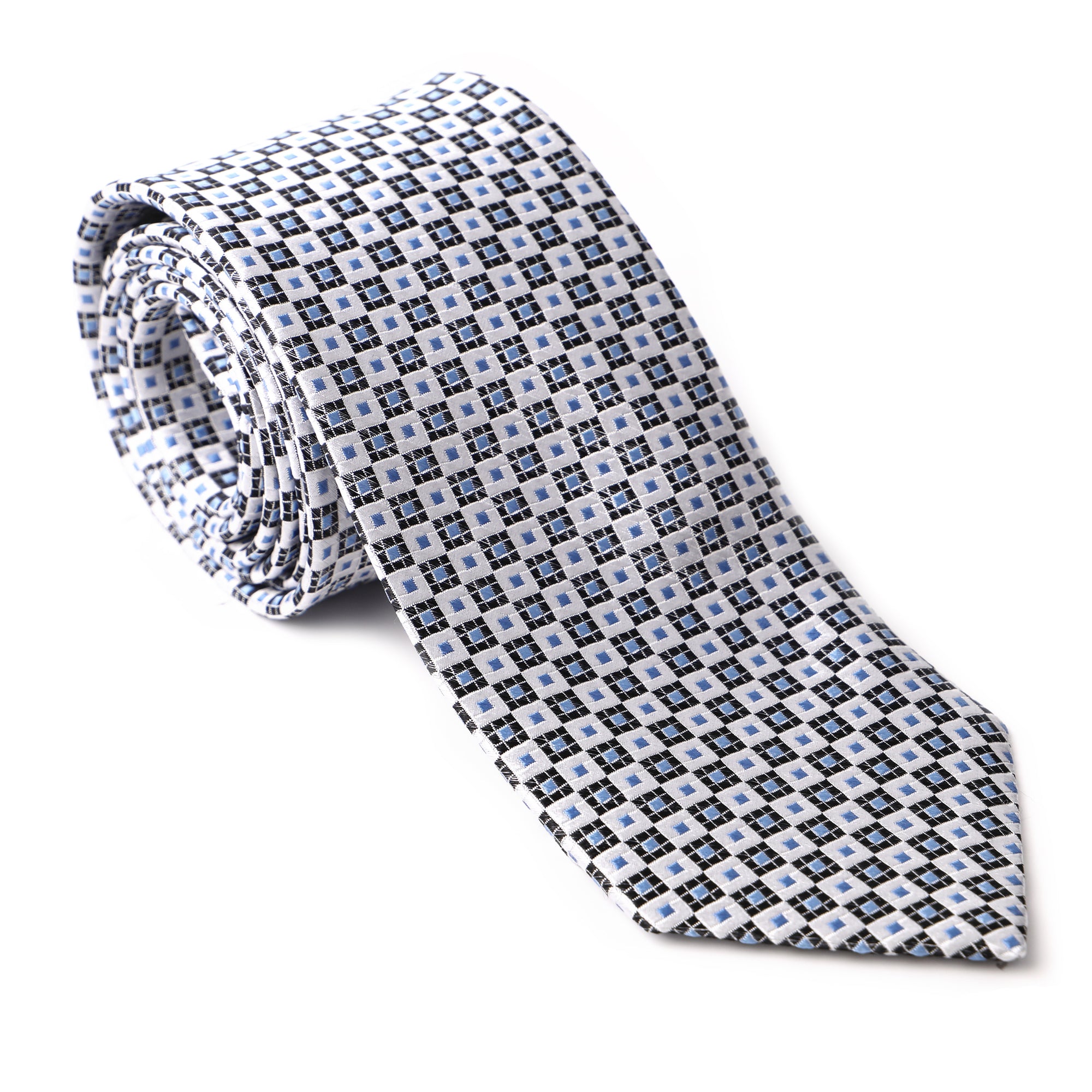 Men's Ties, Navy with Light Blue Box Print