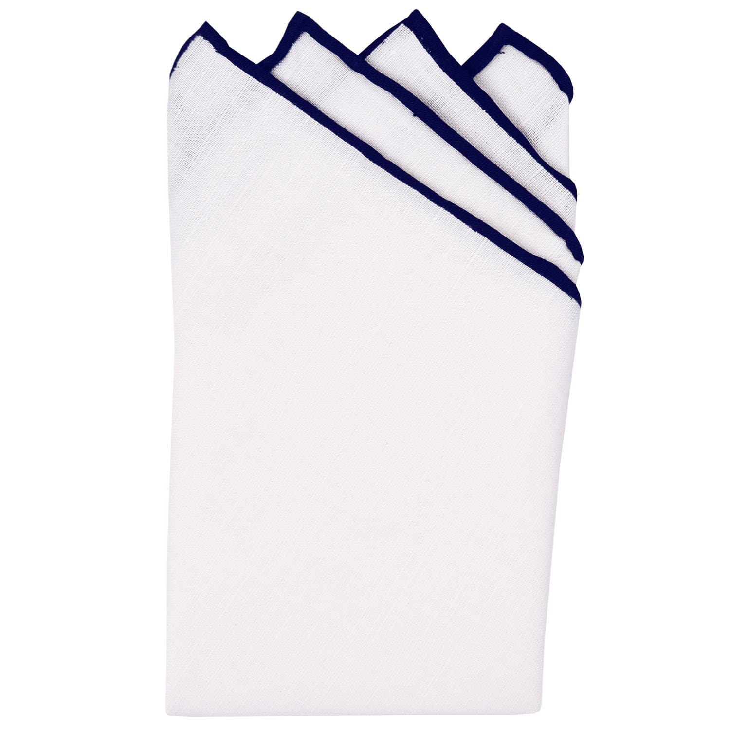 White/Navy Pre-Folded Linen Pocket Square