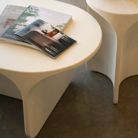 Blend Concrete Design Riviera Concrete Coffee Table and Isle Concrete Side Table side by side together