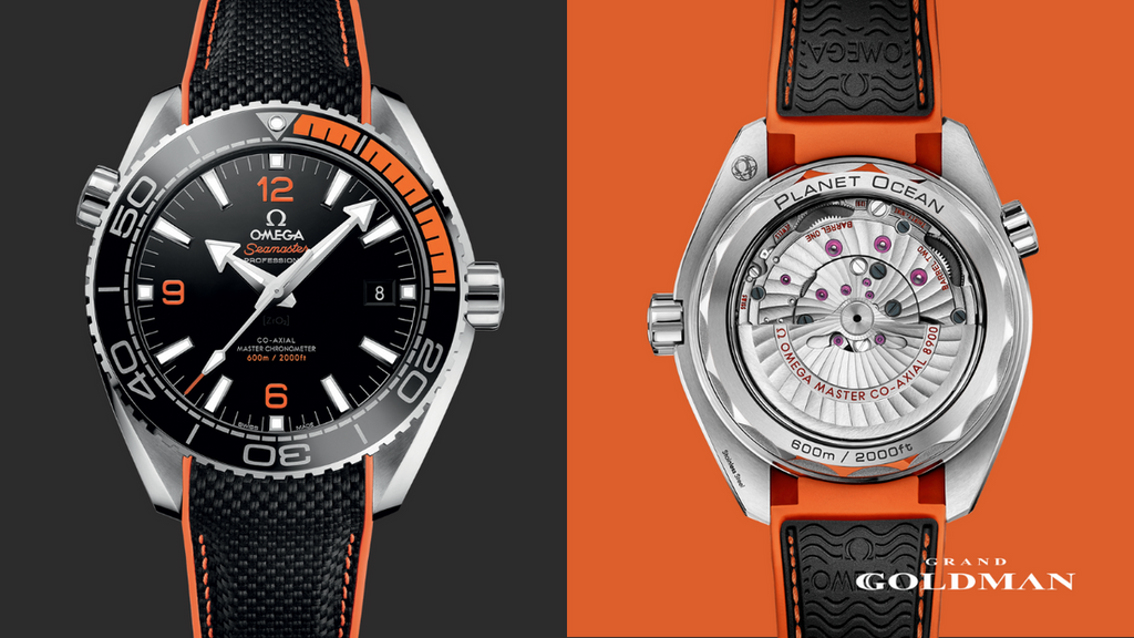 Montre Omega Seamaster Planet Ocean sur fond orange - 25 meilleures montres de luxe de moins de 10 000 USD dans lesquelles investir maintenant - GRANDGOLDMAN.COM