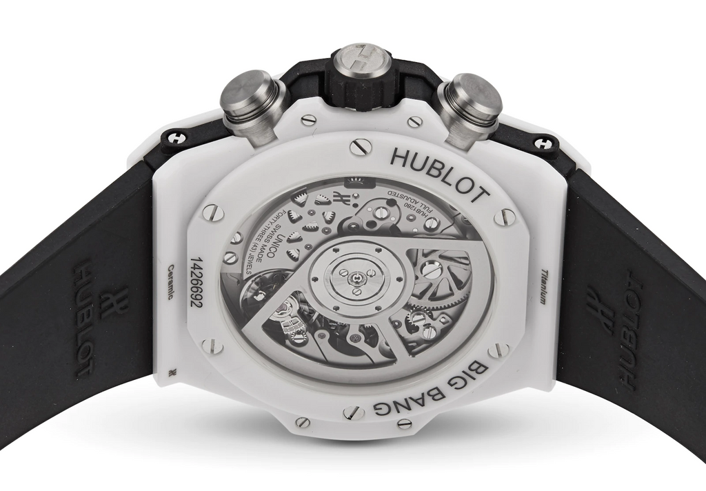 HUBLOT Big Bang Unico Céramique Blanche derrière Chronographe Automatique 42 mm - Meilleures montres de plongée de luxe pour hommes des profondeurs - GRANDGOLDMAN.COM