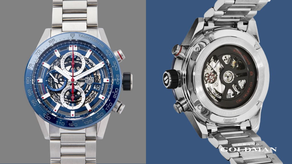 Tag Heuer Carrera Cadran Squelette SUR FOND BLEU ET GRIS - 25 meilleures montres de luxe à moins de 10 000 USD dans lesquelles investir maintenant - GRANDGOLDMAN.COM