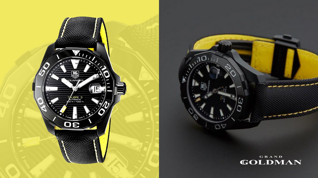Montre Tag Heuer Aquaracer en noir et jaune - 25 meilleures montres de luxe à moins de 10 000 USD dans lesquelles investir maintenant - GRANDGOLDMAN.COM