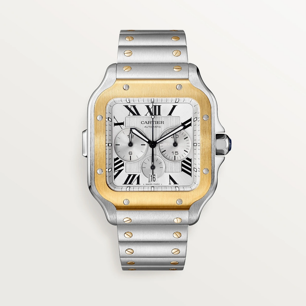 Chronographe Santos de Cartier | 28 meilleures montres en or pour hommes Cartier pour reprendre le temps que vous avez perdu - GRANDGOLDMAN.COM