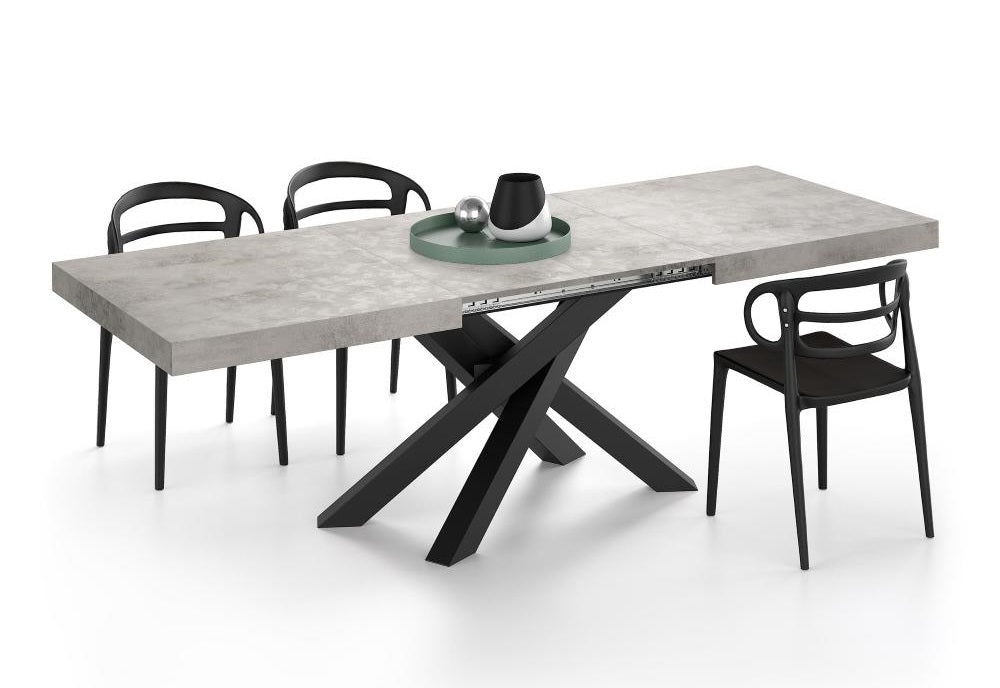 Mobili Fiver, Emma 160 Extendable Dining Table, Concrete Grey with Black Crossed Legs, Laminate-Finished/Iron, Made in Italy - Mobili Fiver Emma Review : The Best Stone Top Extending Dining Table? - taxhvn.com