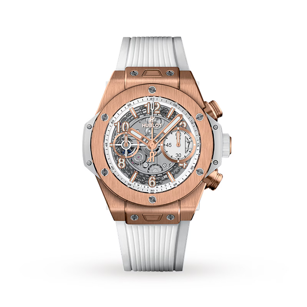 HUBLOT Big Bang Unico King Gold White Chronographe Automatique 42 mm - Meilleures montres de plongée de luxe pour hommes des profondeurs - GRANDGOLDMAN.COM