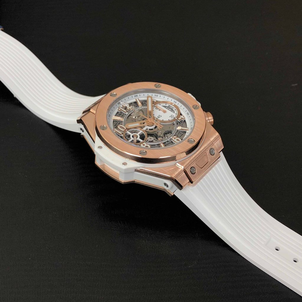 HUBLOT Big Bang Unico King Gold White Chronographe Automatique 42 mm - Meilleures montres de plongée de luxe pour hommes des profondeurs - GRANDGOLDMAN.COM