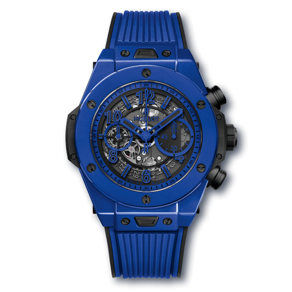 HUBLOT Big Bang Unico Blue Magic Chronographe Automatique 45 mm - Meilleures montres de plongée de luxe pour hommes des profondeurs - GRANDGOLDMAN.COM