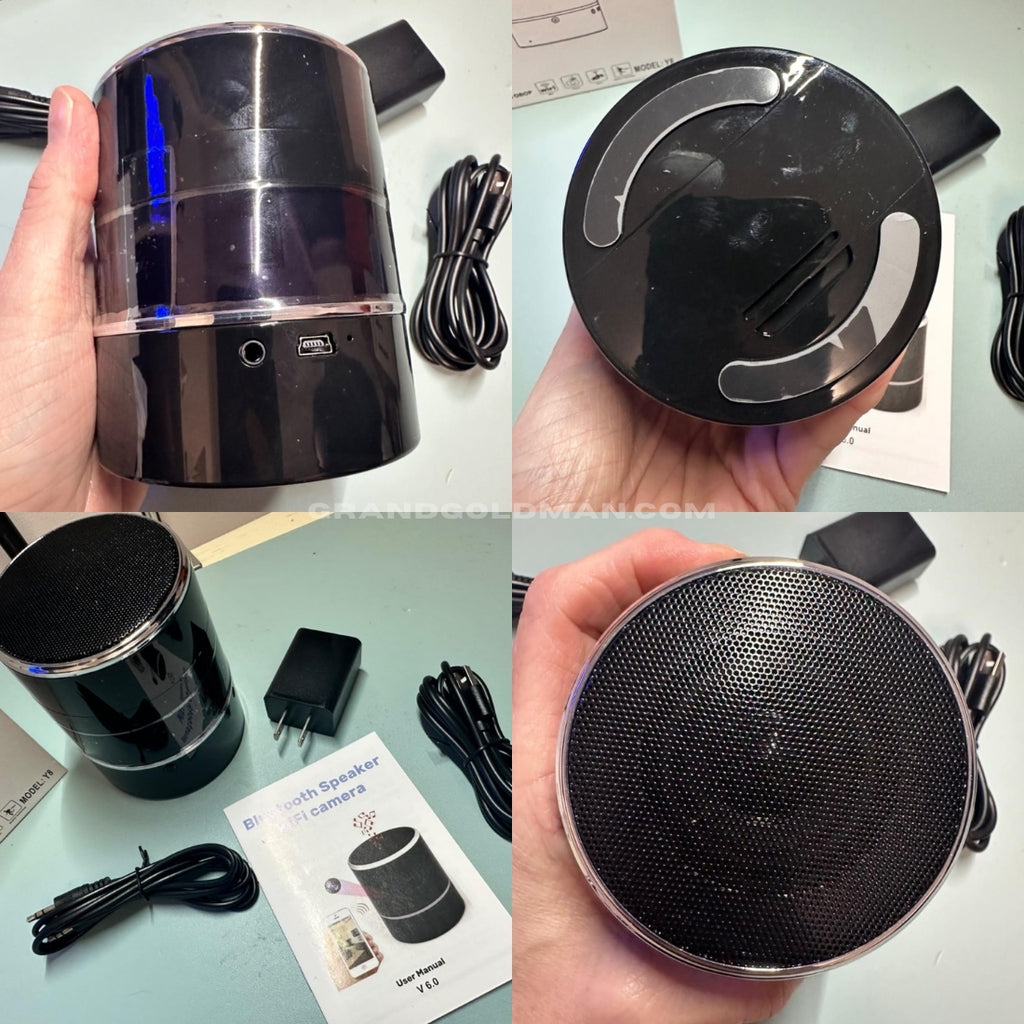 Caméra espion cachée Haut-parleur Bluetooth - Caméra nounou avec ultra grand angle 240° - meilleures caméras cachées pour la chambre, la salle de bain et la maison - GRANDGOLDMAN.COM