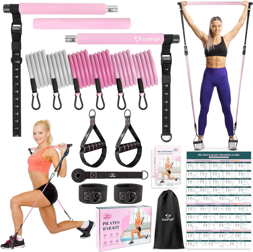 Pilates Bar Kit with Resistance Bands, Multifunctional Yoga Pilates Bar with Heavy-Duty Metal Adjustment Buckle, Portable Home Gym Pilates Resistance Bar Kit for Women Full Body Workouts - Are Portable Gyms Worth it? The Strange Truth To Know (value) - grandgoldman.com